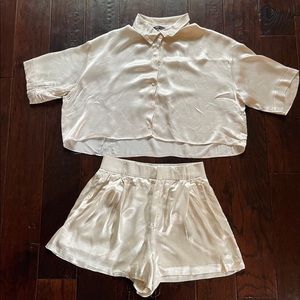 Zara Satin Shirt + Short Set